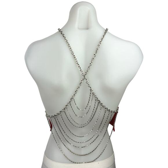 M&M’s x Furst of a Kind Red Halter Crossback Metal Chain Cami Crop Tank Top Sz S - Picture 2 of 5